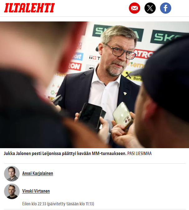 Jalonen i publikacja w Iltalehti