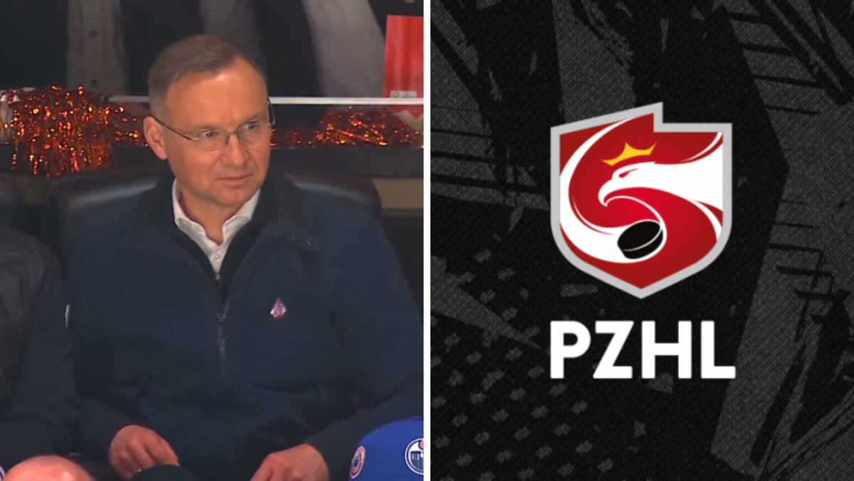 Andrzej Duda i logo PZHL