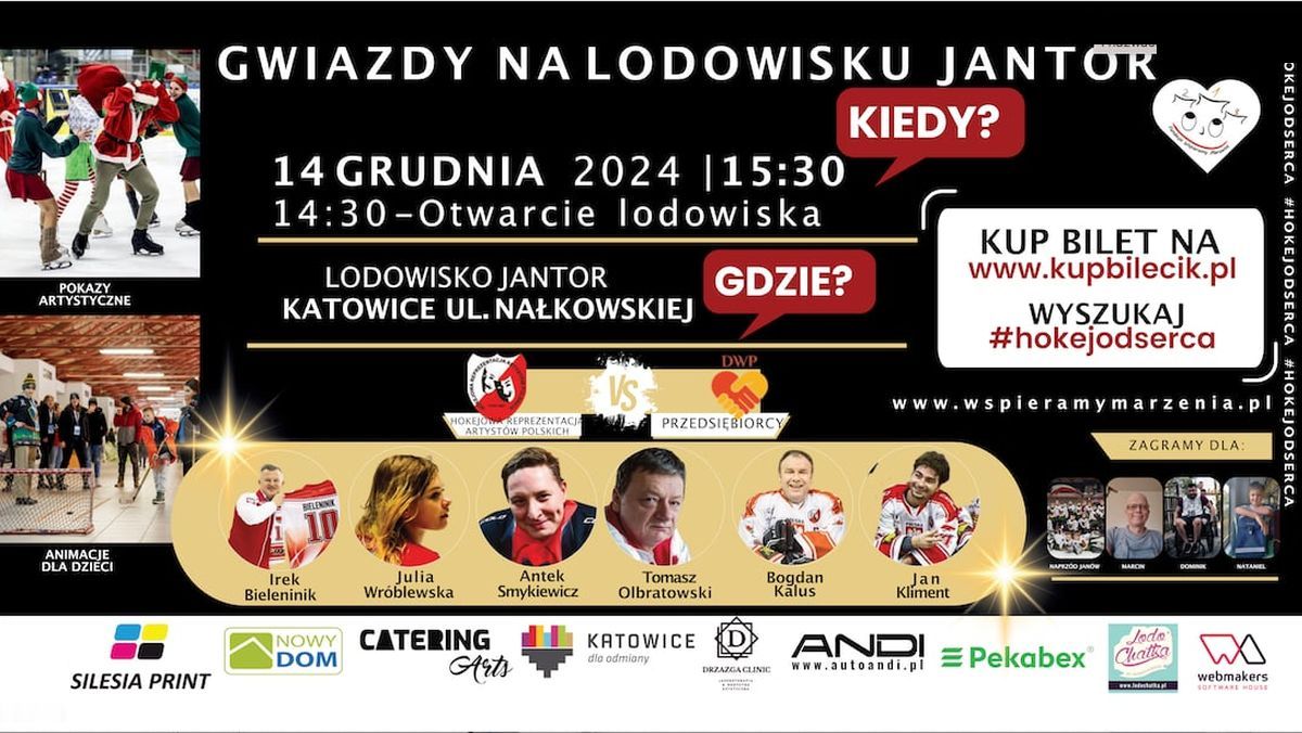 #HokejOdSerca już 14 grudnia na lodowisku Jantor zagrają Artyści z Przedsiębiorcami