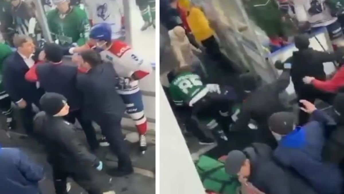 Bijatyka po meczu Biejbarys Atyrau-Arłan Kokczetaw w lidze Kazachstanu.