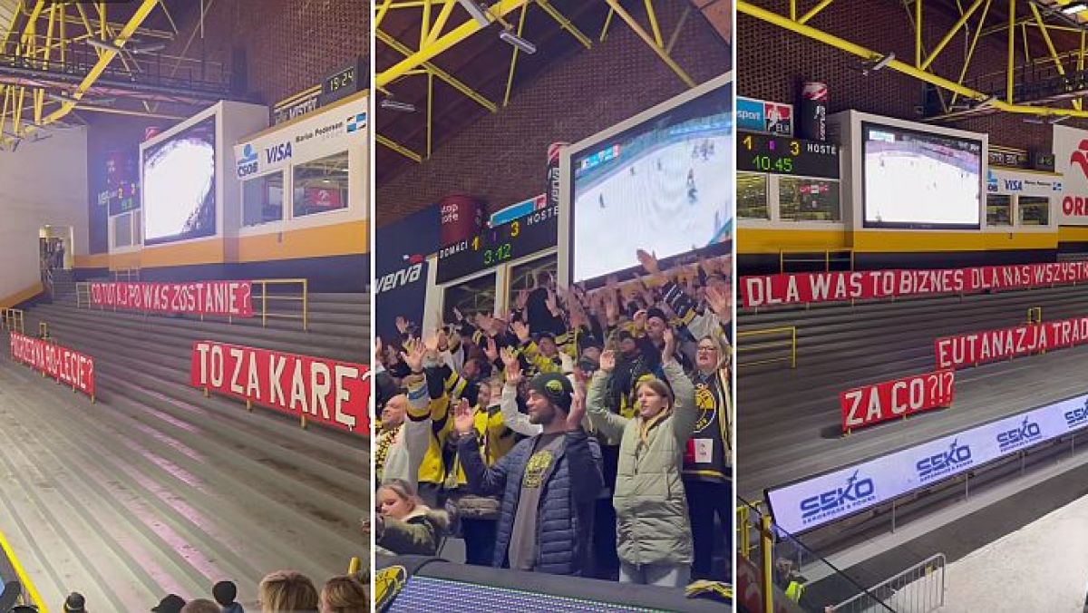 Kibice czeskiego HC Litvínov protestowali podczas meczu czeskiej ekstraligi wywieszając transparenty w języku polskim.