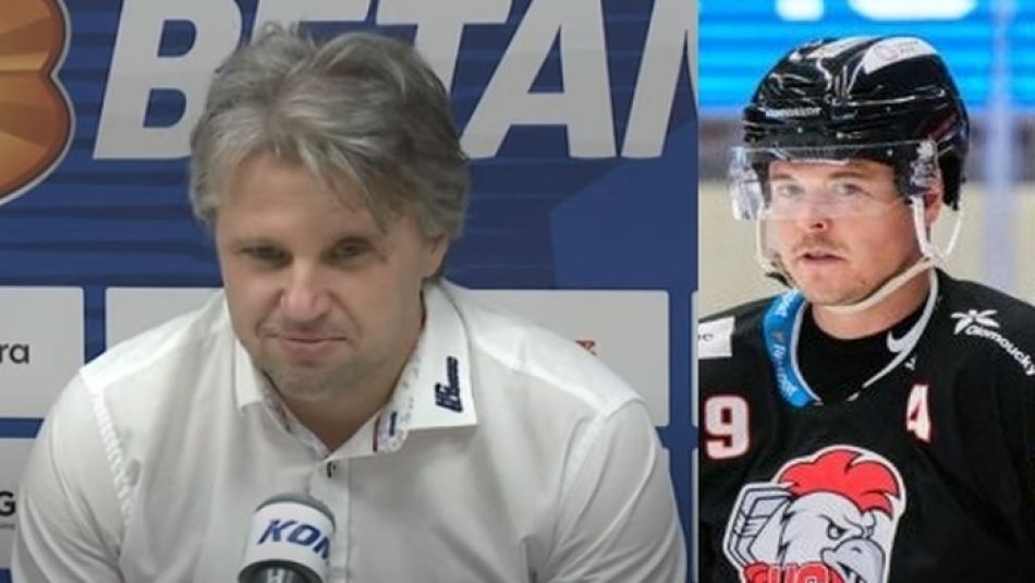Jan Tomajko (trener HC Ołomuniec) i Aron Chmielewski (HC Ołomuniec).