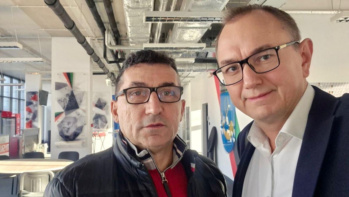 Róbert Kaláber - selekcjoner reprezentacji Polski oraz Krzysztof Woźniak, prezes PZHL.