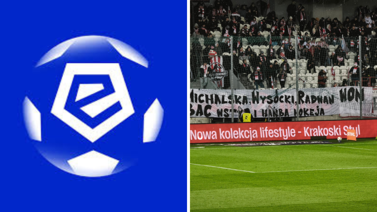 Logo PKO Ekstraklasy / Transparent Cracovia - fot. Artur Fortuna @fotart