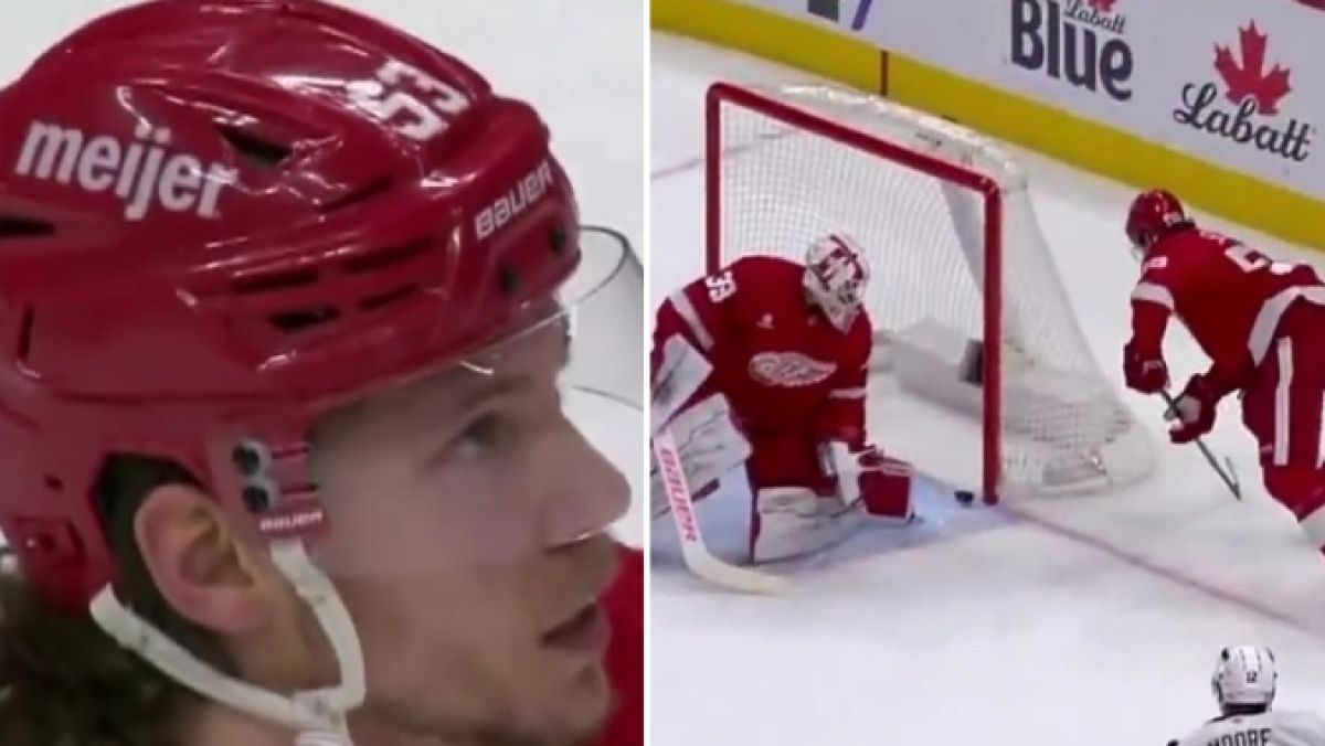Moritz Seider (Detroit Red Wings) zdobył "samobójczego" gola w meczu NHL z Los Angeles Kings.