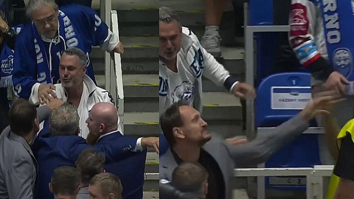 Trener Sparty Praga Pavel Gross po meczu czeskiej ekstraligi starł się z kibicem i fotoreporterem.