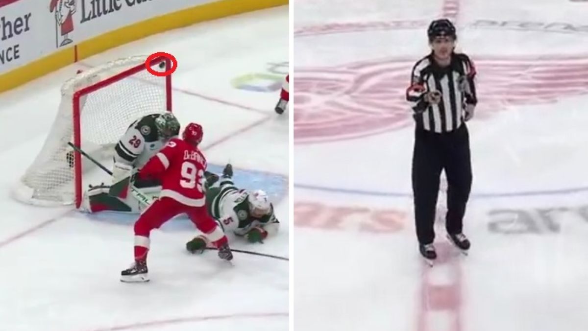 Kontrowersyjny gol w meczu Detroit Red Wings - Minnesota Wild został uznany po analizie wideo.