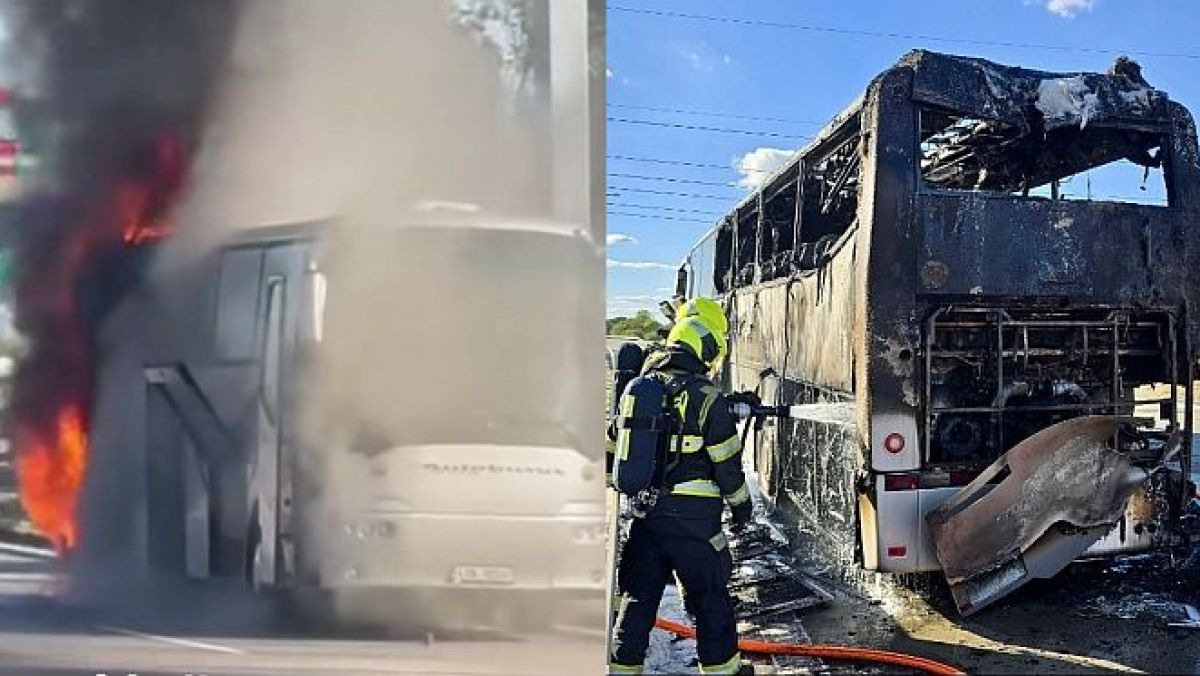 Autokar przewożący młodych hokeistów HC Litvínov w Czechach spłonął na drodze (źródła: instagram.com/mullerovabritva, x.com/hasicipraha)