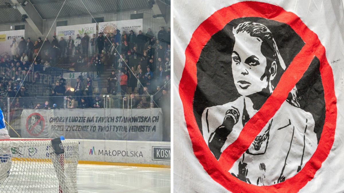 Transparent kibiców Unii Oświęcim o Barbarze Nowackiej